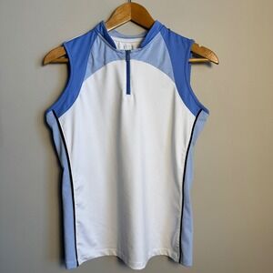 IZOD PerformX Cool‎ FX Sleeveless Golf Polo Shirt Women White Blue Medium Preppy